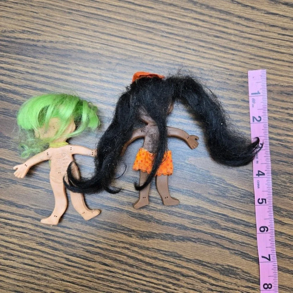 Vintage Ideal 1969 Flatsy Dolls Hong Kong Green Hair‎ Orange Outfit